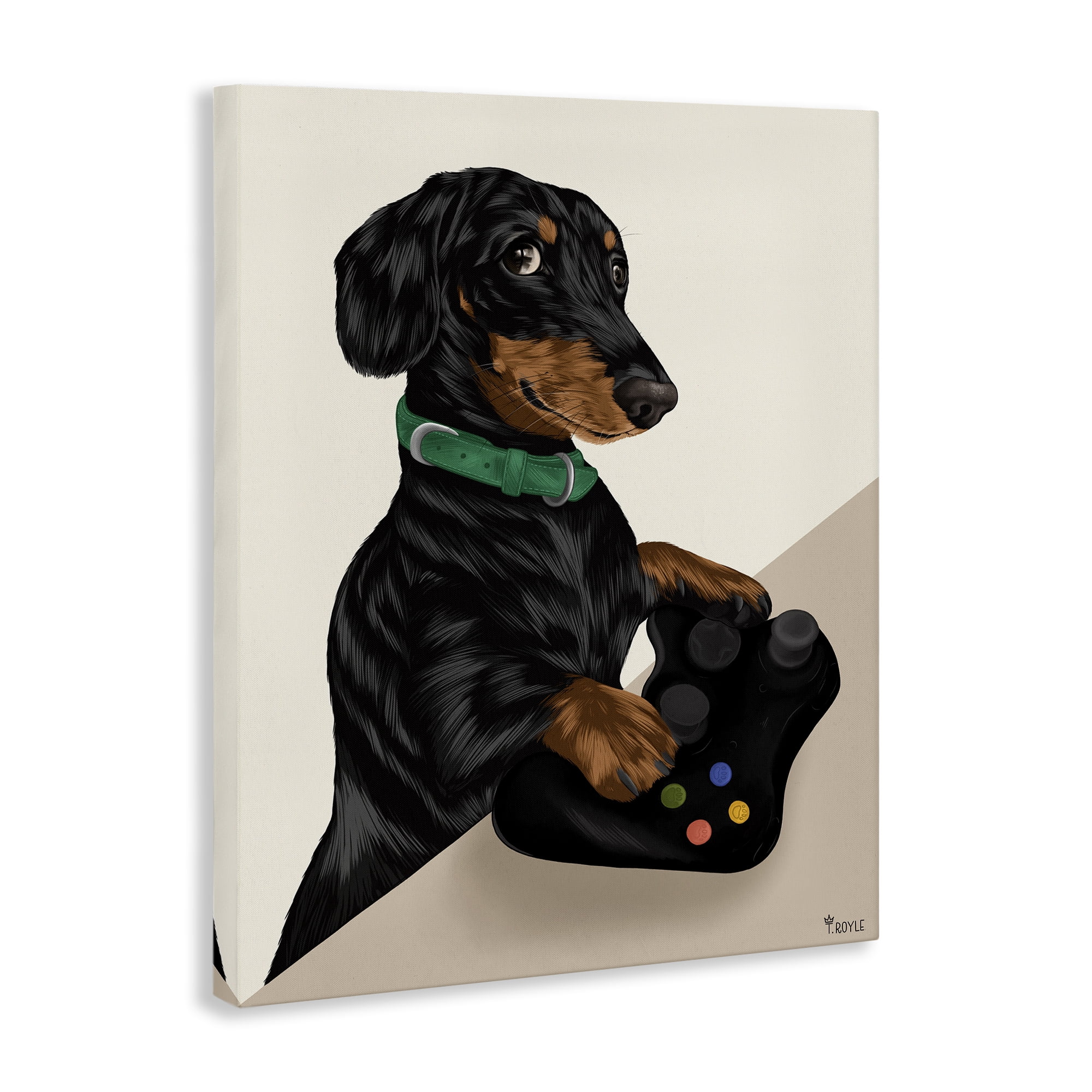 Stupell Industries Gamer Dachshund Dog Animals & Insects Painting Gallery Wrapped Canvas Art Print Wall Art, 30 x 40