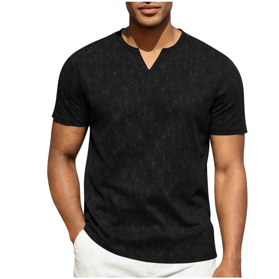 Aofany Summer T Shirt Men Solid Color Short Sleeve T-Shirts Casual V-Neck Big and Tall Mens Pullover Shirts