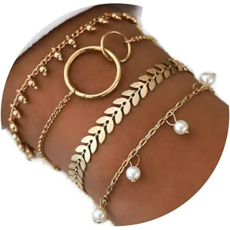 4 Pack Bracelets, Gold, Creative Size Circle Bracelet, Simple