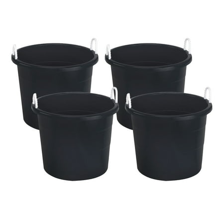 Homz 17 Gallon Utility Storage Bucket Tub w/ Rope Handle, Black, 4 Pack