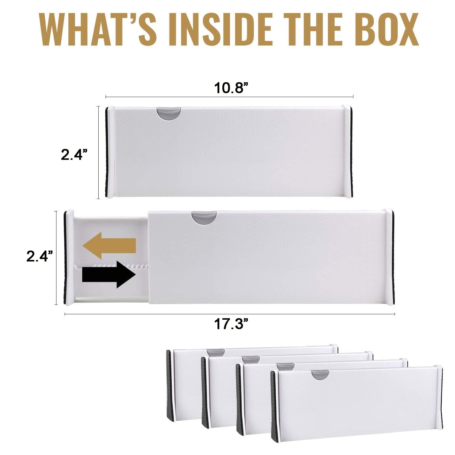 Drawer Dividers Pack of 4, Adjustable and Expandable Drawer Organizer Clothes, Deep Drawer Organizer, Works in Kitchen Utensils Organizer, Dresser Drawer Separators, 2.4'' High, 10.8"-17.3"