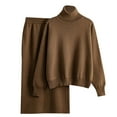 thumbnail image 2 of Dwaogom Women's Sweater Knitted Solid Color Turtleneck Sweater Half Hip Wrap Skirt Two-piece Knitted Suit For Women Topcoat Long Sleeve Blouses, 2 of 9