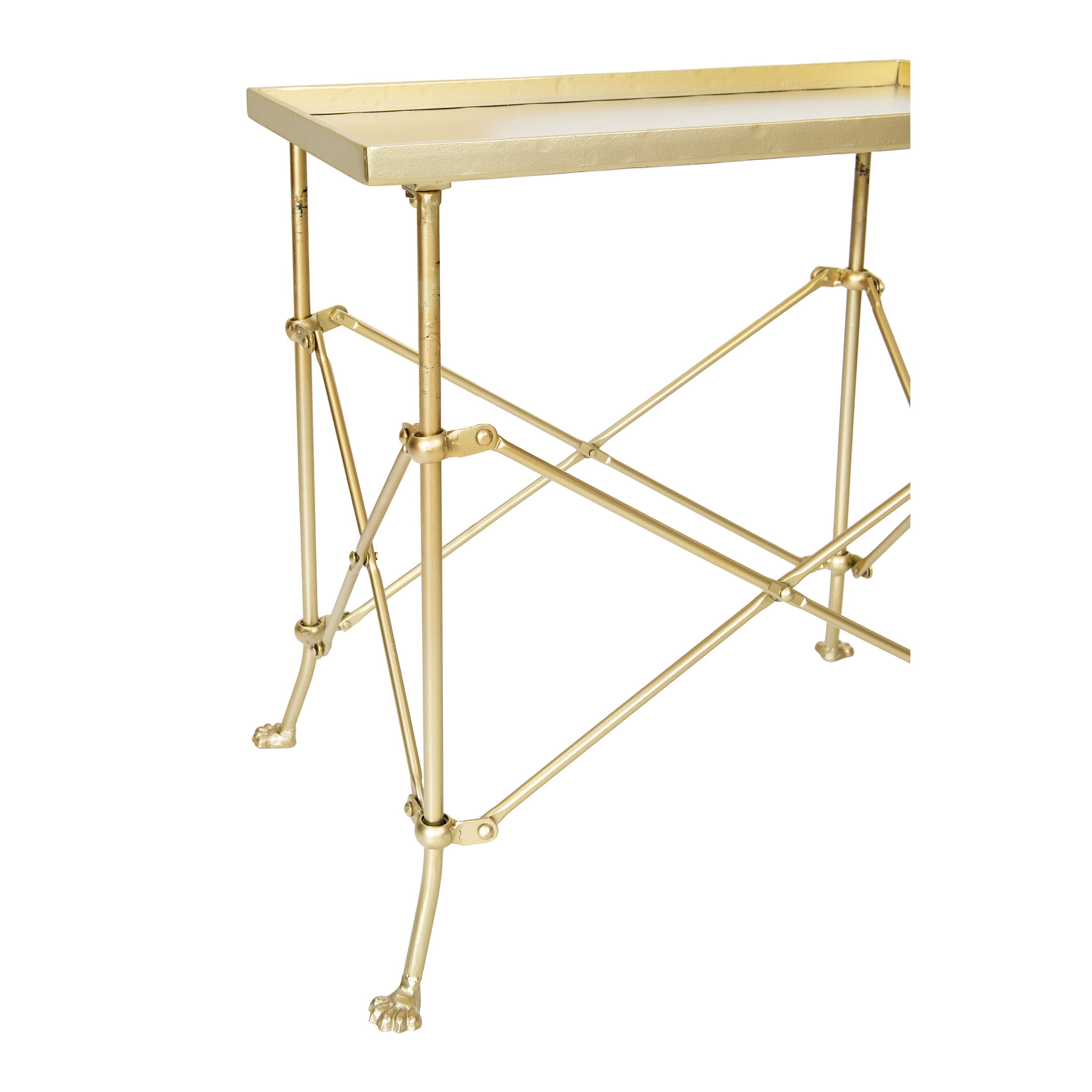 Creative Co-Op Vintage Rectangular Metal End Table with Claw Feet, Gold