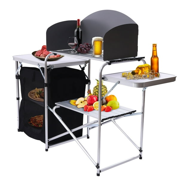 Folding Camping Kitchen Table Outdoor Cooking Table with Detachable