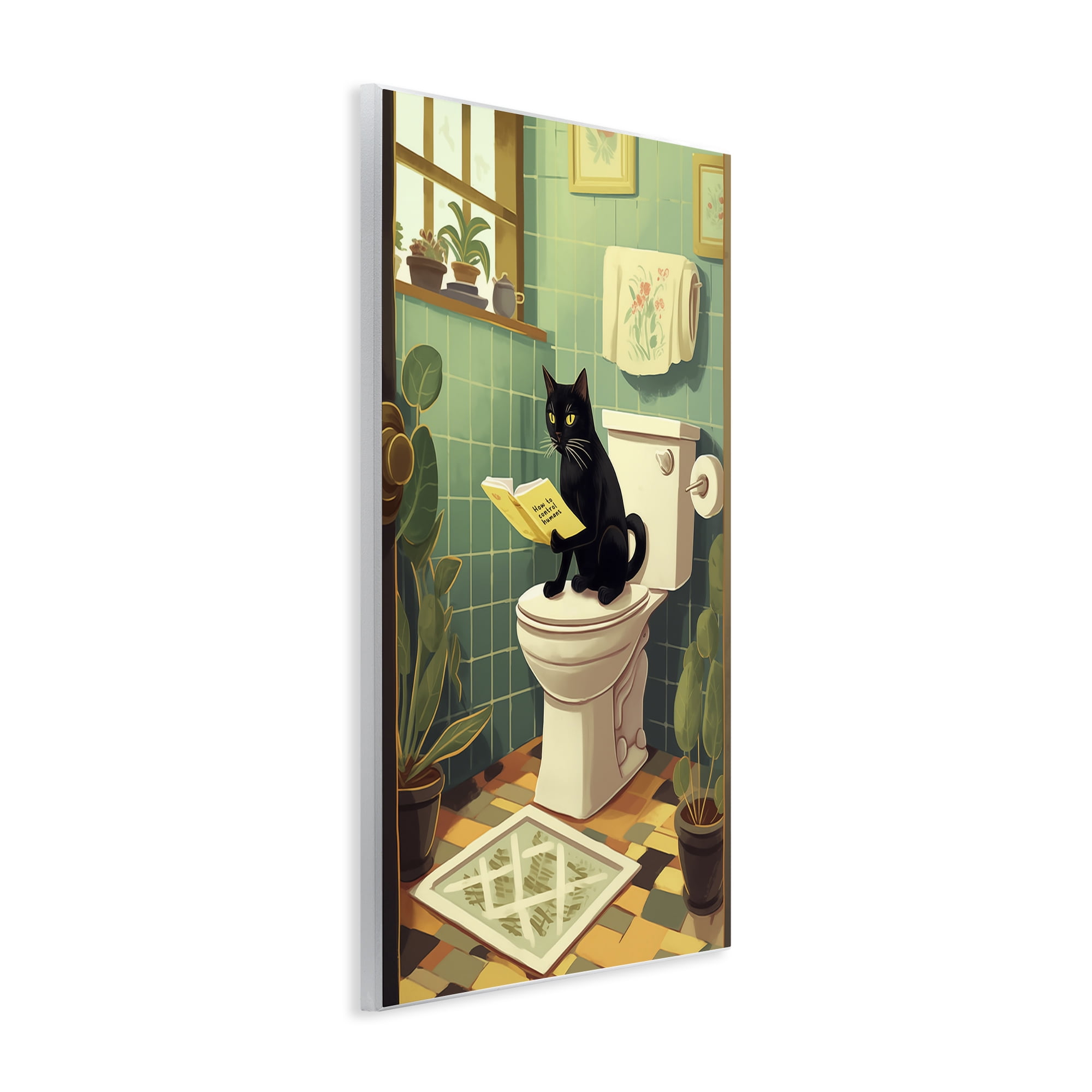 Cat Reading On Toilet Wall Plaque Art, design by Andreas Magnusson