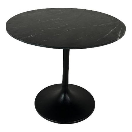Pemberly Row 36" Round Marble Top Dining Table - Black Top - Black Base