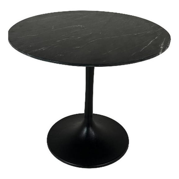 Pemberly Row 36" Round Marble Top Dining Table - Black Top - Black Base