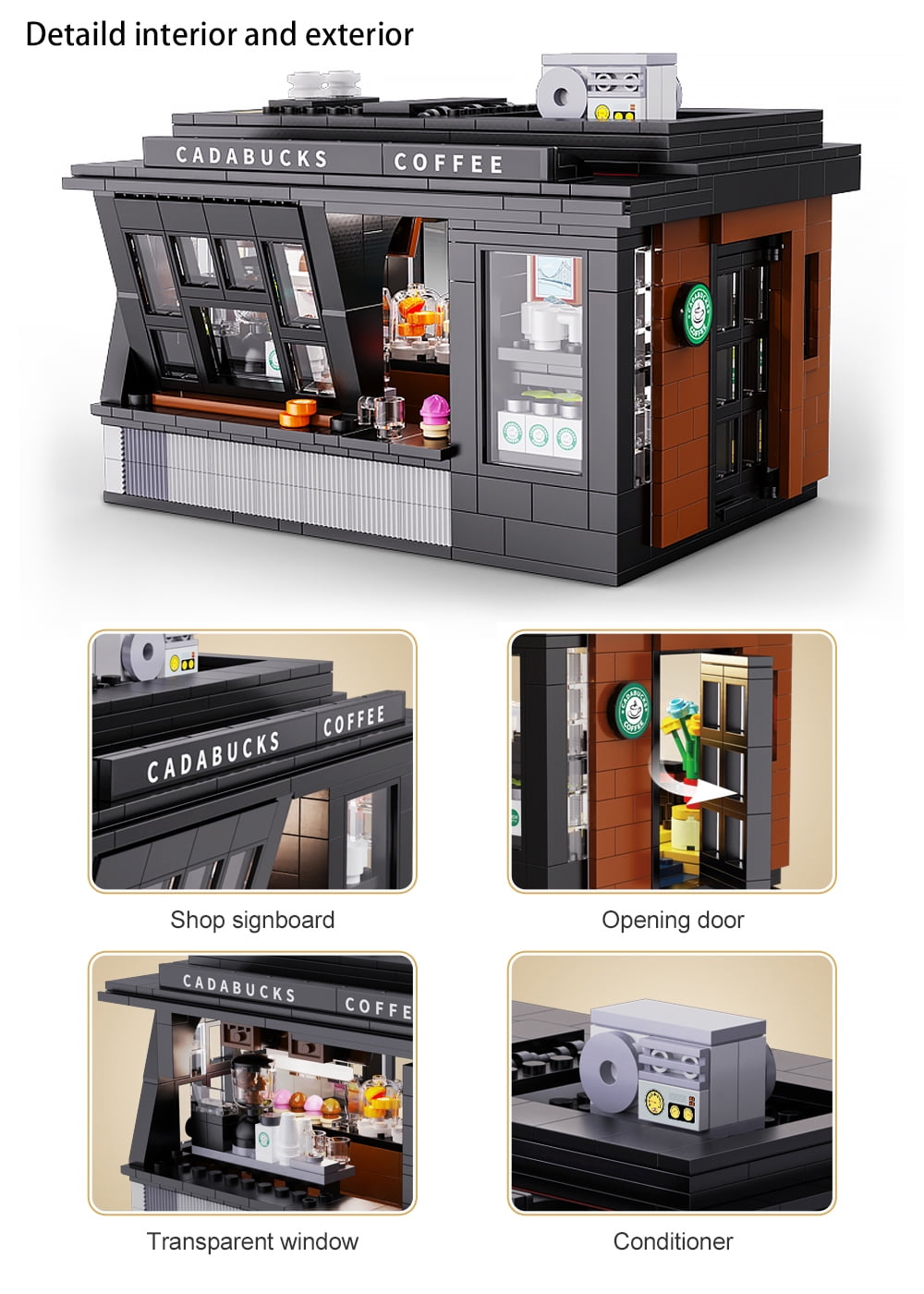 CaDA® Landscape series Coffee House Model Building Block Toy C66005W Building Kit for Kids (768 Pieces)