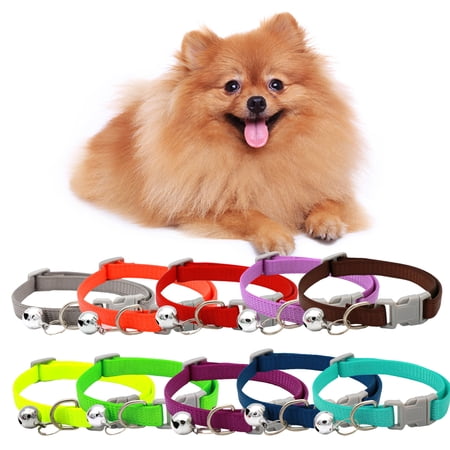 Lhujing Adjustable Dog Collar Adjustable Pet Collar-Buckle Design Solid Color Necklace with Bell for Puppies-Pet Supplies