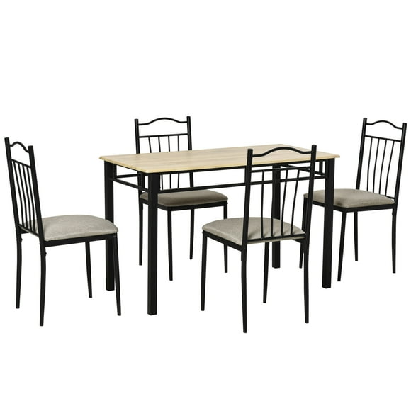 HOMCOM 5 Piece Dining Table and Chairs Set Wood Top Metal Frame Padded Seat Dining Table Set Home Kitchen Dining Room Furniture, Black