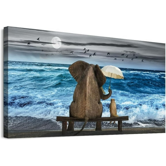 Aaheei Canvas Wall Art For Living Room Modern Decor For Office Bedroom Room Decorations Ocean Beach Wall Painting Animal Elephant Pictures Abstract Artwork Home Decor