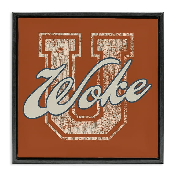 Stupell Industries Woke U Varsity Style Text & Numbers Painting Black Floater Framed Canvas Art Print Wall Art, 18 x 18