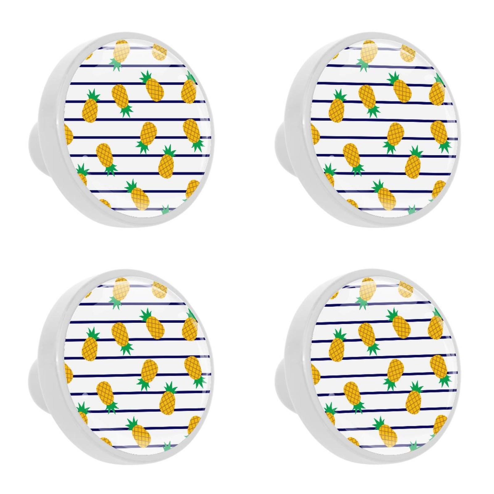 Ownta 4Pcs Kitchen Knob Round Pineapples on Marine Stripes