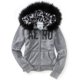 thumbnail image 1 of Aeropostale suéter con capucha de piel sintética con cremallera para mujer, gris, grande, 1 of 1