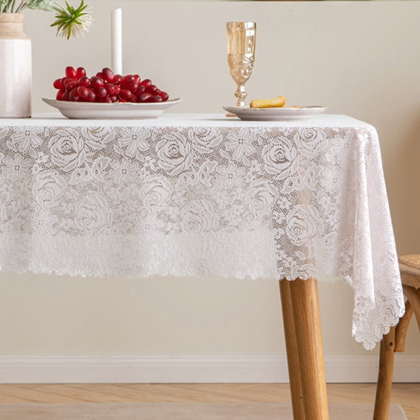 Nvzi Lace Tablecloth Rectangular Table Cover for Kitchen Dinning Wedding Party Decoration -SIZE H:53*102inch,White E