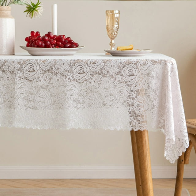 Nvzi Lace Tablecloth Rectangular Table Cover for Kitchen Dinning Wedding Party Decoration -SIZE G:53*94inch,White E