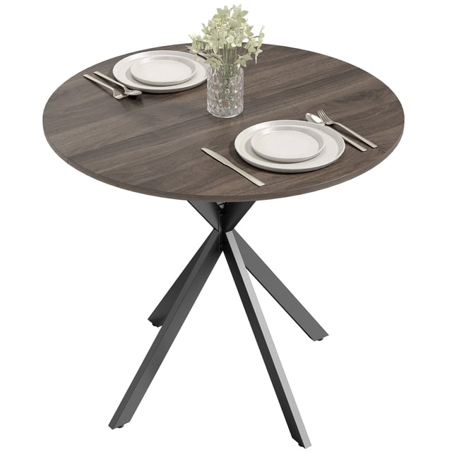 HOMCOM Round Dining Table, Industrial Kitchen Table with Cross Steel Legs