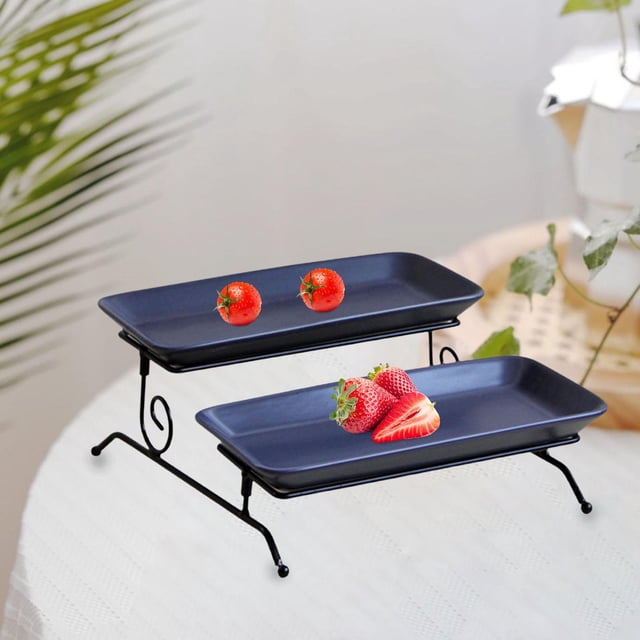 Bandeja de postres de frutas Baoblaze Plato de 2 niveles Azul