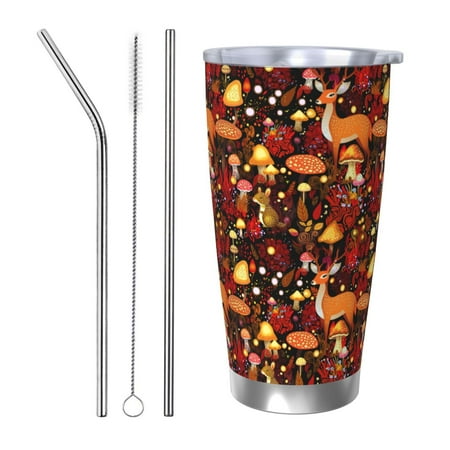 

Matuu Warm Forest Plants and Deer for 20oz Durable Thermal Cups Keep Drinks Cold and Hot Insulated Car Mug with Lid-Straw Three-piece Set