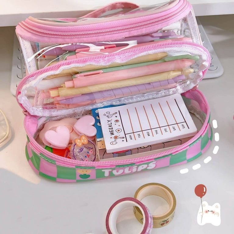 1pc Pink Large Capacity Stationery Pencil Case Kawaii Macaron