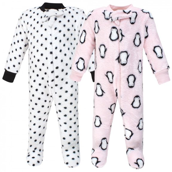 Hudson Baby Infant Girl Plush Sleep and Play, Pink Penguin, 0-3 Months