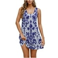 thumbnail image 2 of JTZGDY Dresses for Women Girls Cute Summer Floral Pattern Print Sleeveless Scoop Neck Tank Dress Loose Flowy Beach Sundress with Pockets Navy#03 L, 2 of 8