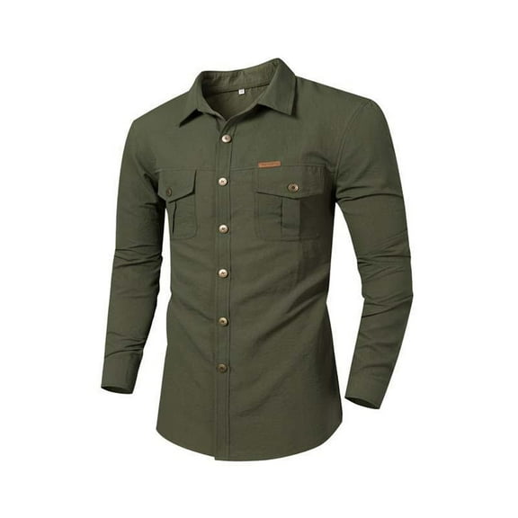 pstuiky Shirts for Men, Men Long Sleeve V-Neck Print Long Sleeve Shirts for Women Slim Fit Stylish Plus Size Shirts for Boy Dress Shirt Army Green L