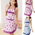 thumbnail image 3 of opvise Women Bib Floral Print Bowknot Kitchen Restaurant Cooking Pocket Dress Apron Purple, 3 of 8