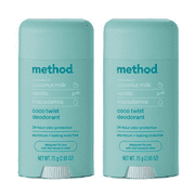 Method Deodorant, Coco Twist, Coconut Milk, Avocado + Macadamia Oil notes, 24 Hour Odor Protection, 2.65 oz (2 Pack)