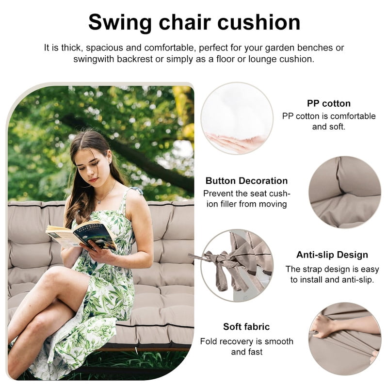 Outdoor Porch Swing Replacement Cushions, Waterproof Bench Chair cushion, 2-3 Seater Patio Swing cushion with Backrest and Ties, 4" thick