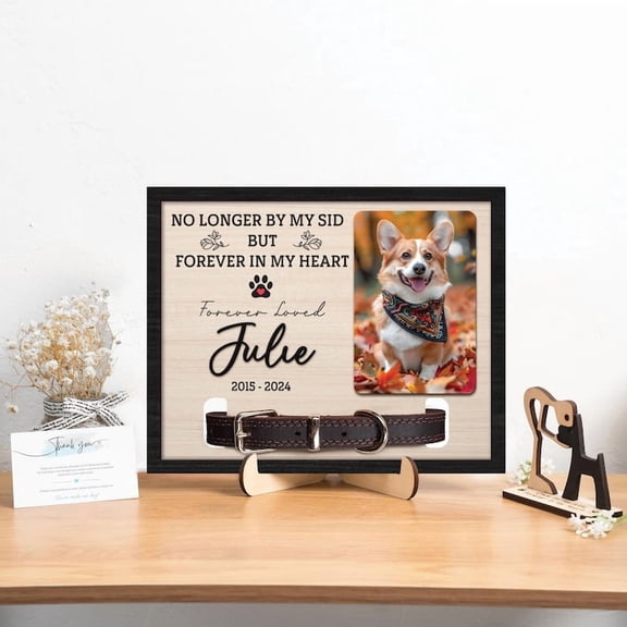 Custom Pet Memorial Collar Frame with Photo, Dog Loss Gift, Pet Collar Holder, Wooden Memorial Frame, Pet Sympathy, Cat Memorial Gift