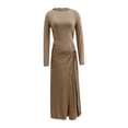 thumbnail image 4 of YueHuiYing Women's Crew Neck Ruched Bodycon Maxi Dress Long Sleeve Slim Fit Elegant Flared Evening Cocktail, 4 of 5