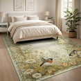 thumbnail image 3 of ODIKA 8'x10' Washable Area Rug Durable, Non-Slip Long Sage Vintage Bird Wildflower Scroll Border Bathroom Extra for Living Room, Under Sectional, Family, 3 of 7