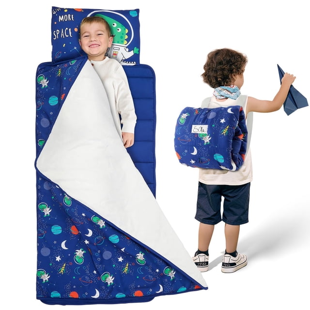 Safotad Tapete para la siesta para niños pequeños con almohada extraíble y manta de felpa - 54" x 33" para niños de 3 a 6 años - Saco de dormir suave para niños pequeños - Diseño enrollable ideal para