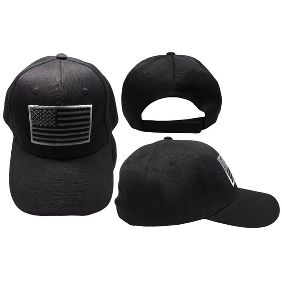 USA American Lt Grey & Black Patch Black Acrylic Adjustable Embroidered Hat Cap