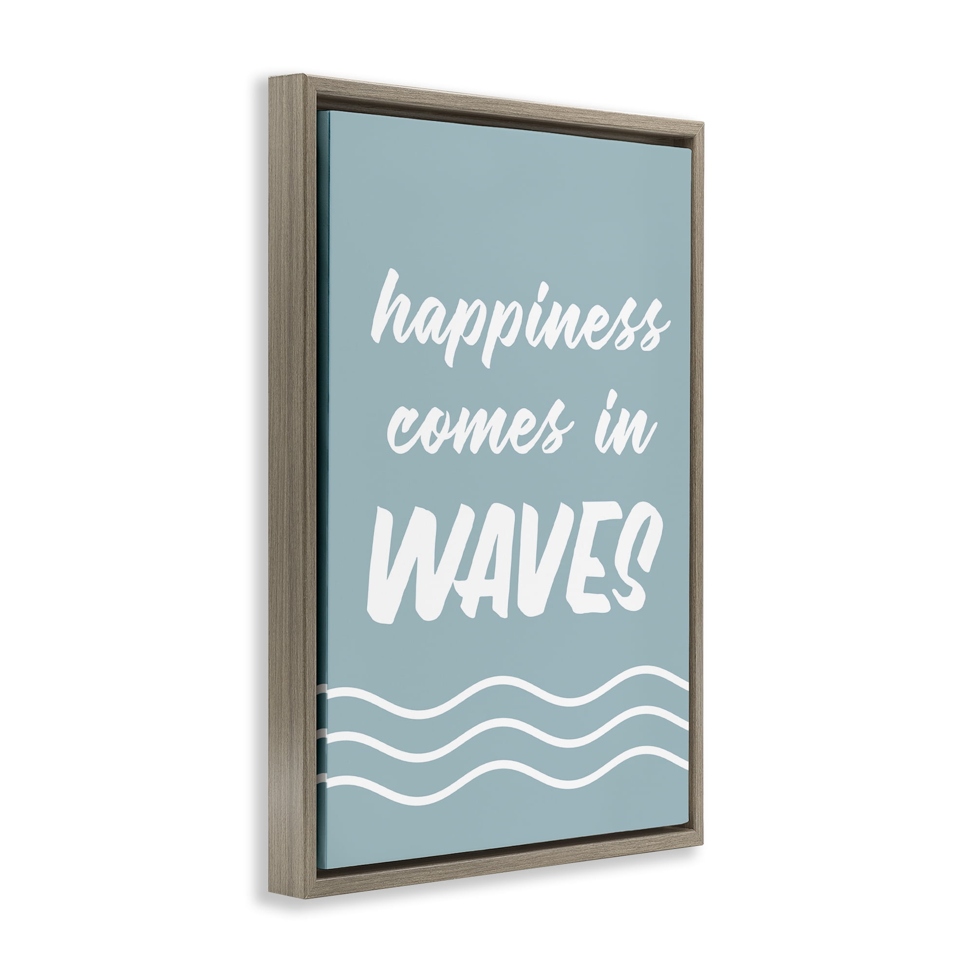 Stupell Industries Happiness In Waves Typography Painting Brown Floater Framed Canvas Art Print Wall Art, 17 x 25
