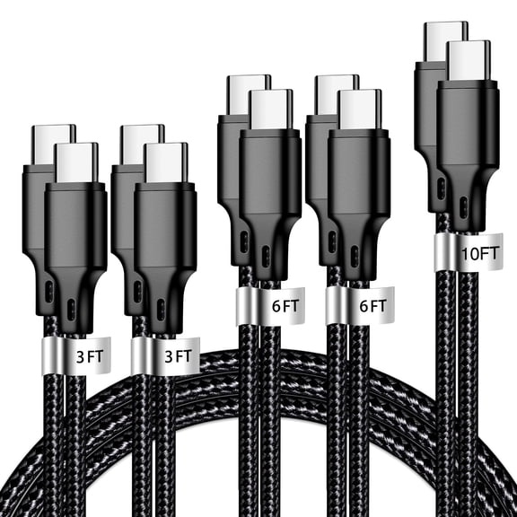 USB C to USB C Charger Cable, 5 Pack [3/3/6/6/10ft] Type  Fast Charging Cord Wire Compatible for iPhone 17/16/15 iPad Ps5 Controller Galaxy(Black)