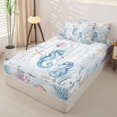 thumbnail image 2 of Homewish Cartoon Cute Seahorse Zipper Twin Comforter Sets with Fitted Sheet and 2 Pillowcases,Watercolor Coral Starfish Zipper Bedding Set For Girls Boys,Ocean Theme,Reversible,4 Pieces, 2 of 7