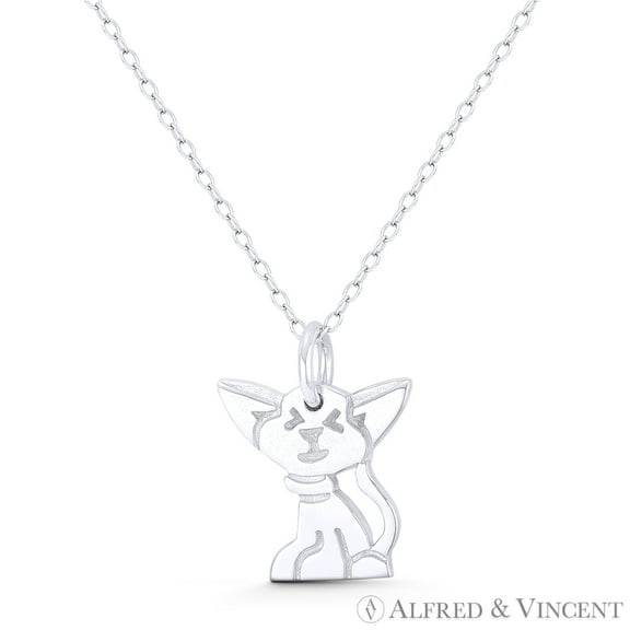 Sitting Cat Animal Lover Charm 20x15mm (0.8x0.6in) Pendant & Chain Necklace in .925 Sterling Silver
