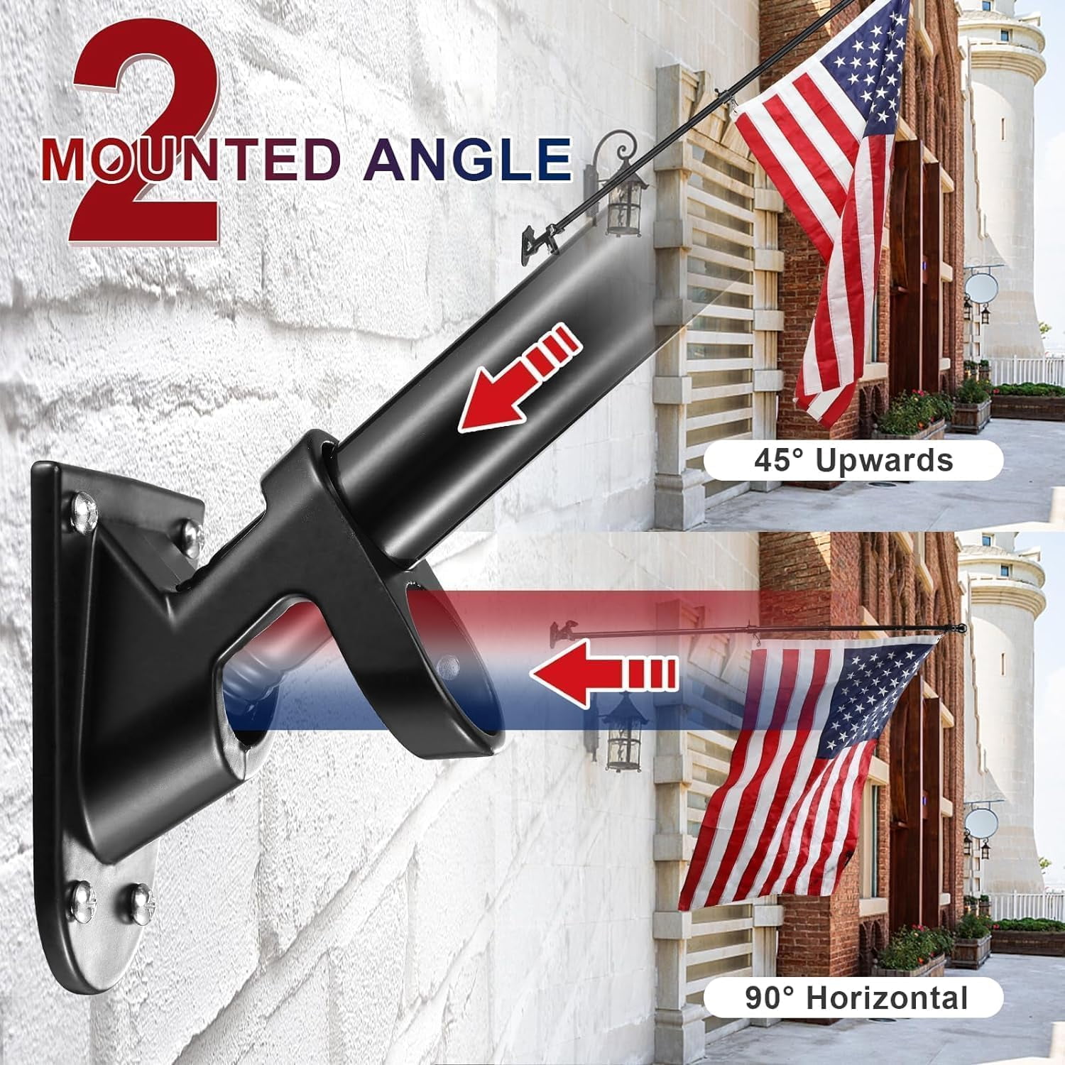 DEROFIT American Flag Pole Kit with 3x5 Embroidered US Flag, includes 6ft Heavy Duty Flagpole, Aluminum Bracket,for Outside House,Black