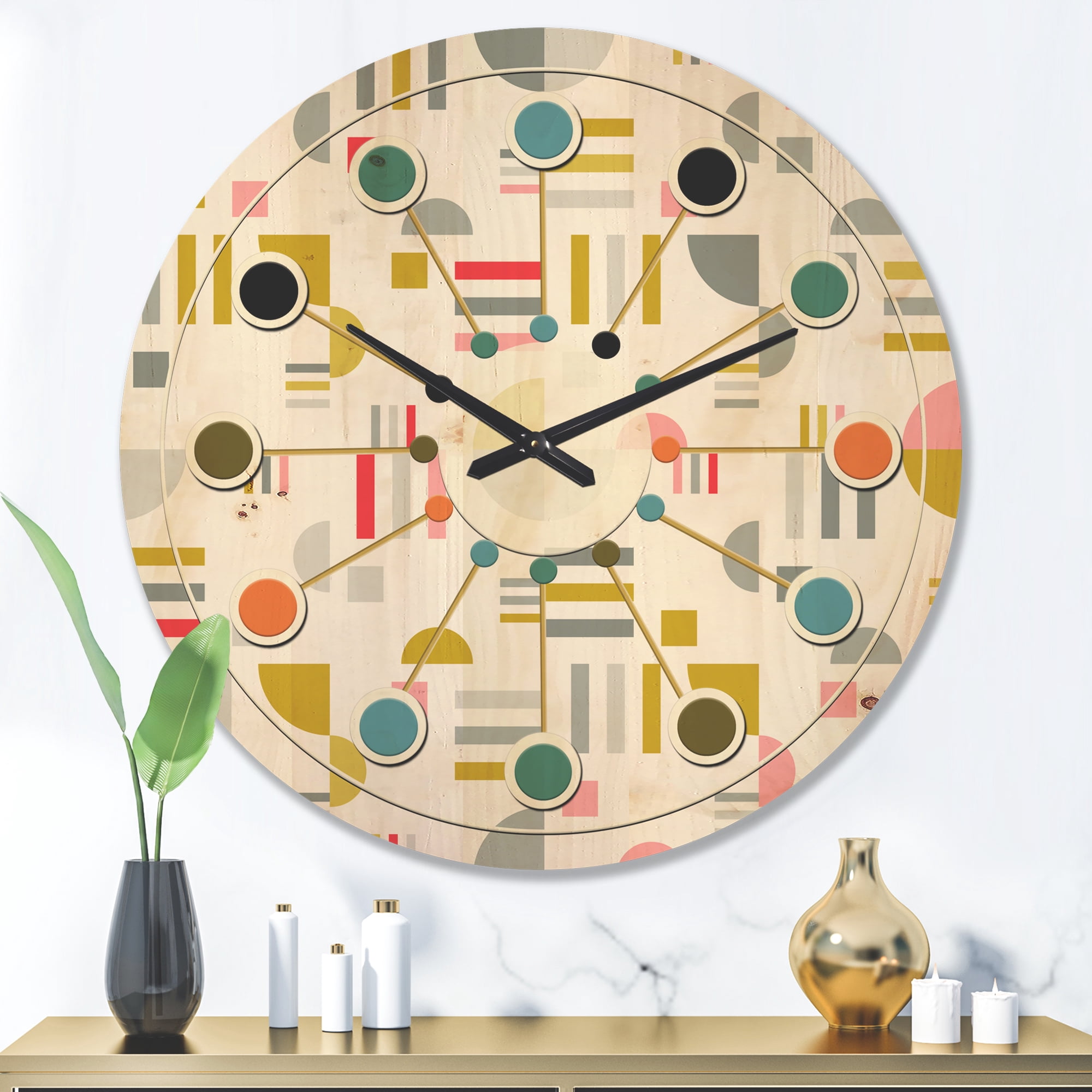Designart 'Abstract Retro Design XVI' Mid-Century Modern Wood Wall Clock