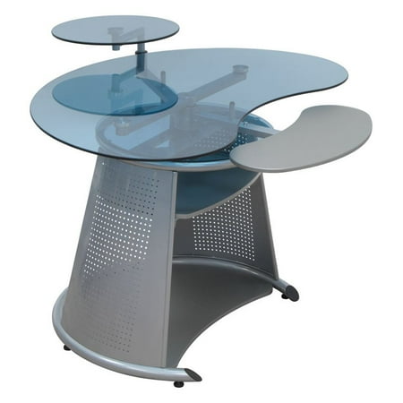 Calico Designs Neptune Computer Desk Silver Blue Glass
