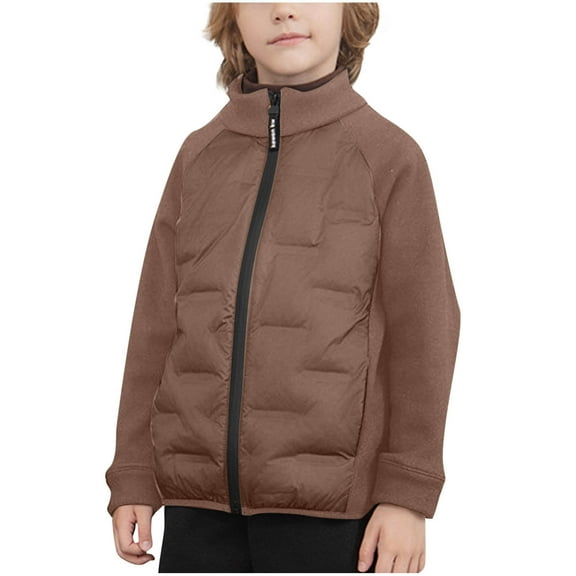 Cethrio Boys Fleece Jackets Size 14-16, Stand-up Collar Thermal Lightweight Zip up Winter Outerwear Coffee
