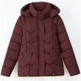 thumbnail image 6 of Quilted Puffer Coat with Detachable Hood Womens Full-zip Plus Size Heavyweight Winter Coat with Pockets Short Parkas (3XL, Wine), 6 of 7