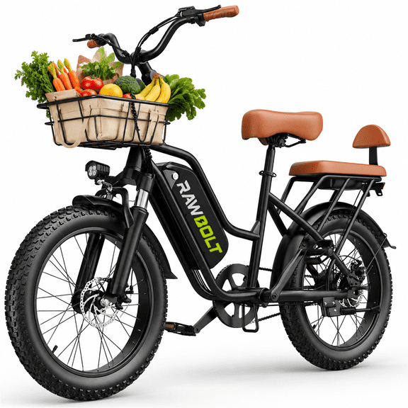 20"x3.0" Fat Tire Electric Bike for Adults, 750W E Bike with 2 Seats, 48V 20Ah Battery, 28 mph, Black with Front Basket, UL 2849
