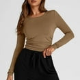 thumbnail image 5 of YUGYXL Womens Round Neck Basic Long Sleeve T Shirt Slim Fit Tees Y2k Going Out Tops Solid Color Plain Tight Shirts Blouses Khaki S, 5 of 8