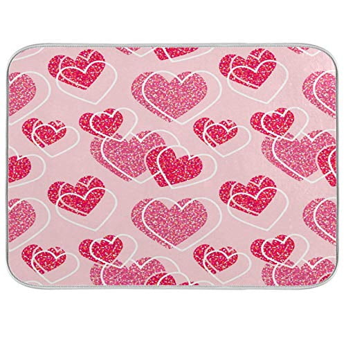 Mothers Valentines Day Hearts Dish Drying Mat 18 X 24 Inch Stars Romantic Red Pink Glitter Love Heart Dry Dishes Pads Drainer Mats Tableware Protector ...