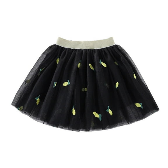 TOOYOU Girls Skirts Kids Embroidery Tutu Skirt With Heart Cherry Pineapple Sweet Girl Summer Short Skirt Size 12-24 Months Black