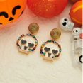 thumbnail image 2 of 2 pares de pendientes de Halloween para mujer, pendientes de calavera con esqueleto, Hey Boo, calabaza, fantasma, pendientes colgantes de color naranja, dorado, blanco y negro oso de fresa Electrónica, 2 of 5