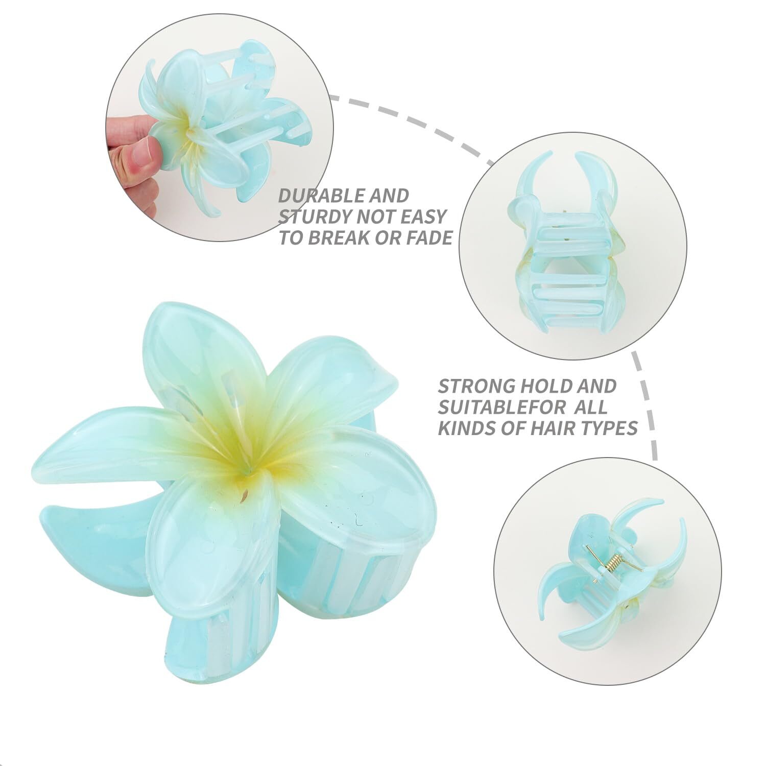 4 PCS Hawaiian Flower Hair Clips for Women: Flower Claw Clips for Thick Thin Hair - Plumeria Hair Clip for Girls Beach Tropical Hair Accessories Gifts, Style 2